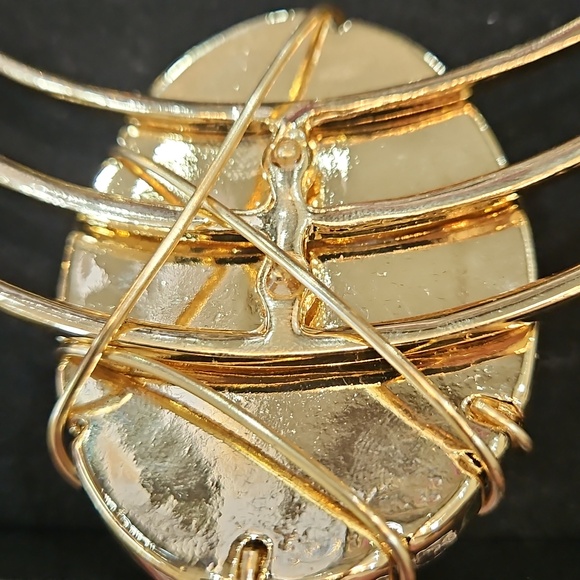 NWT Robert Lee Morris Soho Turqoise Gold Wired Pendant Choker Bibb Necklace - Picture 7 of 9